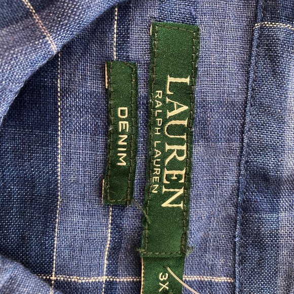 LAUREN Ralph Lauren Multi Blue Plaid100% Linen Button-Up Shirt Sz 3X NWT, New, - Picture 5 of 6
